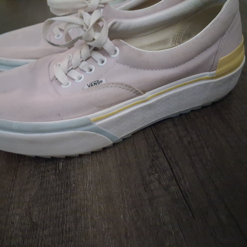 Vans Women's Light Pink Platform Canvas Sneakers with Yellow Accent
